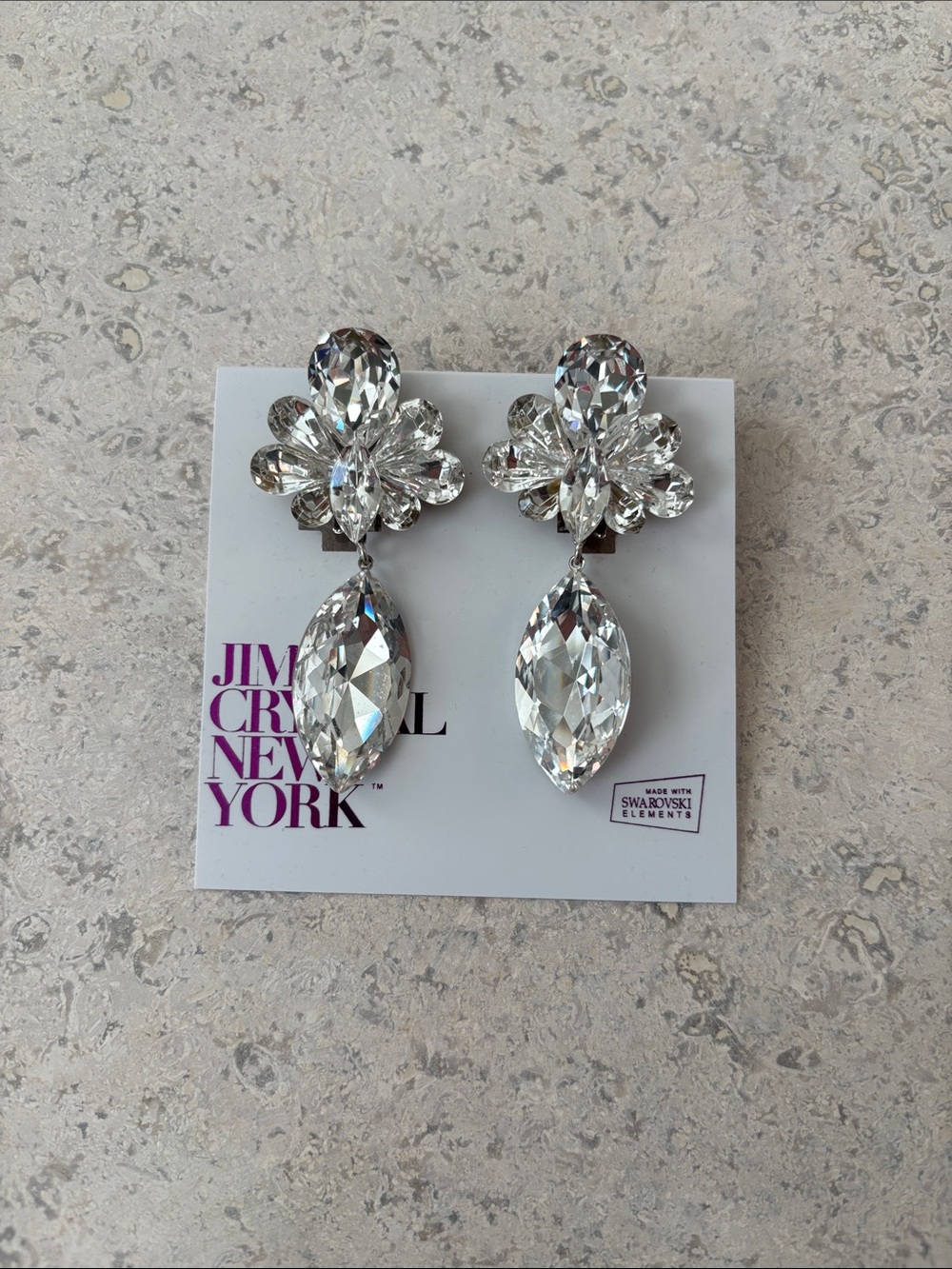 Clear Crystal Drop Statement Clip Earrings
